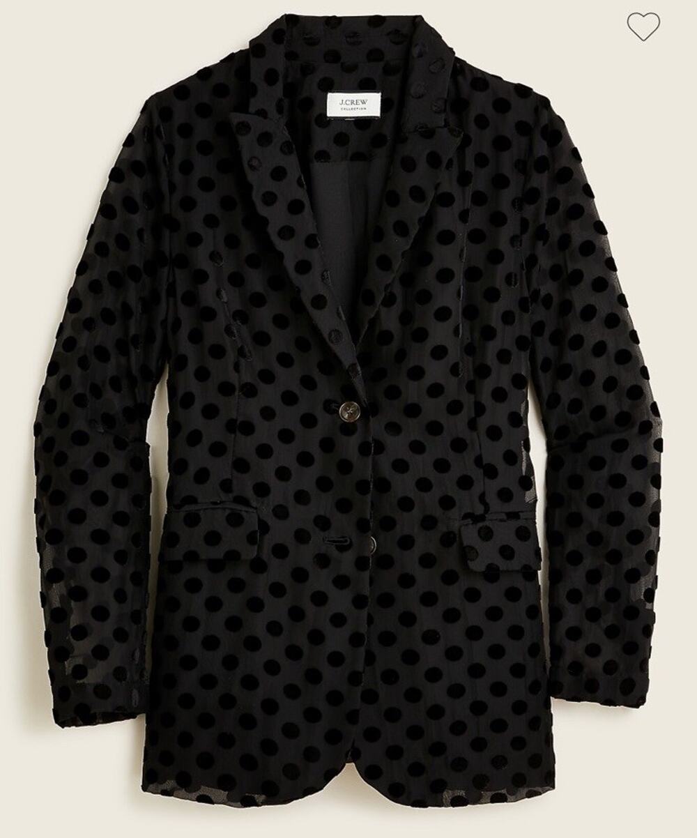 J. Crew Collection Womens Parke Blazer in Velvet Polka Dots Black Size 0
